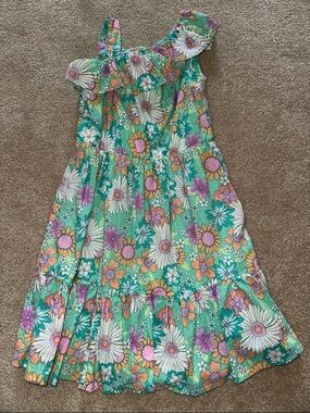 jumping beans Green Floral Ruffle Sundress with Pink & Orange Accents